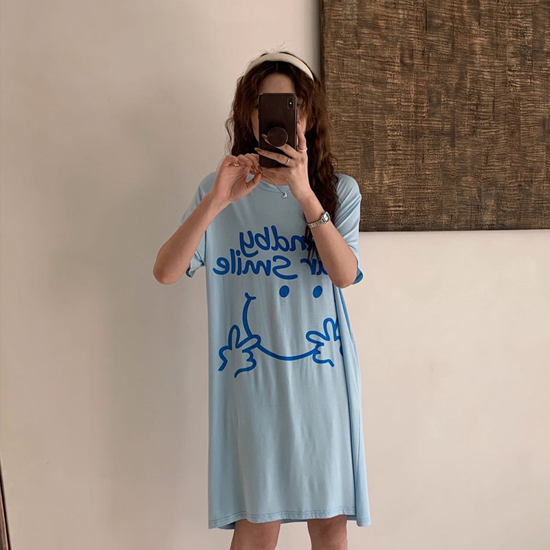해피 캡내장 브라캡 노브라 원피스 여름 반팔 임산부 빅사이즈 잠옷 홈웨어 파자마 - 상품 이미지