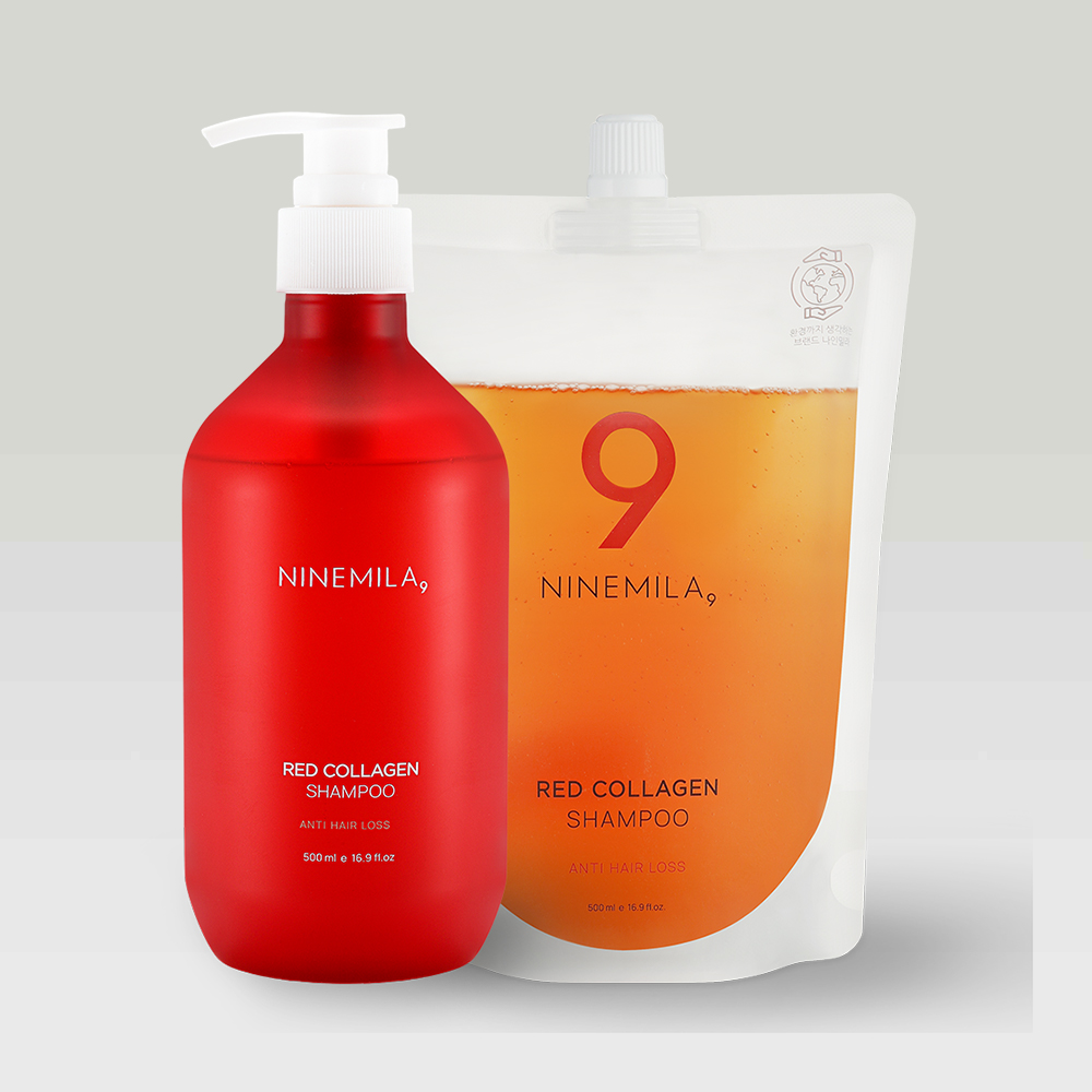 나인밀라 레드콜라겐 손상모발용 탈모샴푸 본품 (+ 리필 추가선택) 그린로즈향, 500ml, 2개
