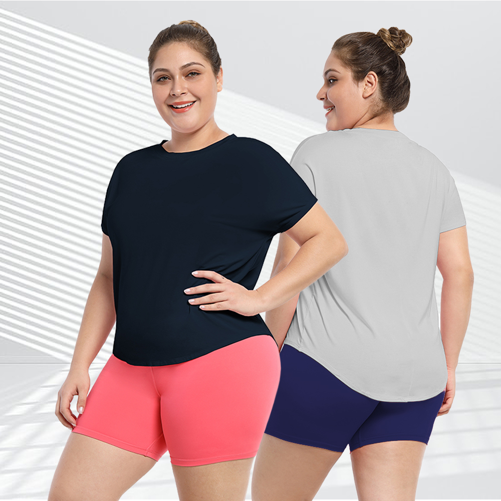 모달라이트 라운드 커버 반팔티셔츠 빅사이즈 요가복 E02