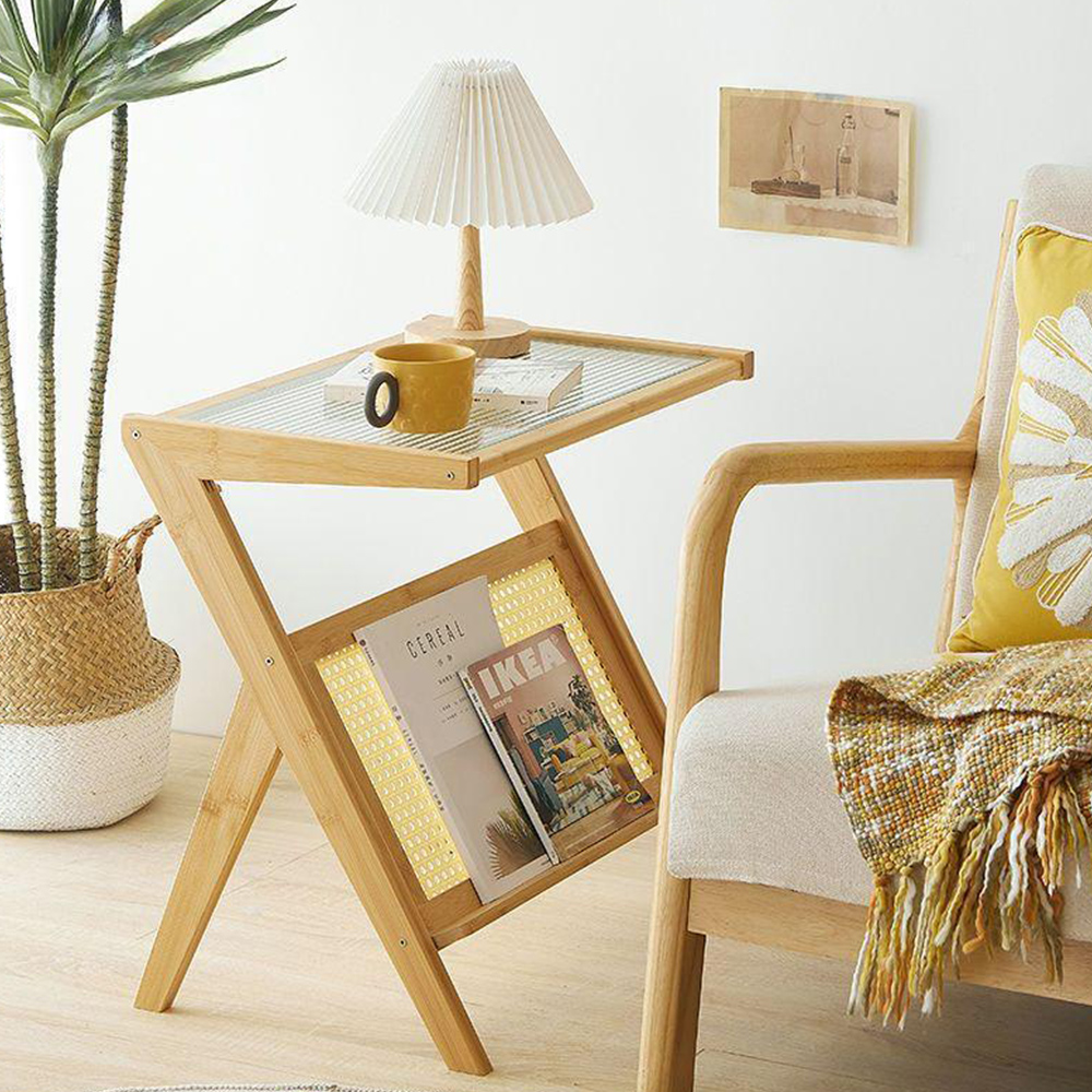 원목 라탄 사이드테이블 중형 모던 거실 쇼파 간이 미니 협탁 테이블