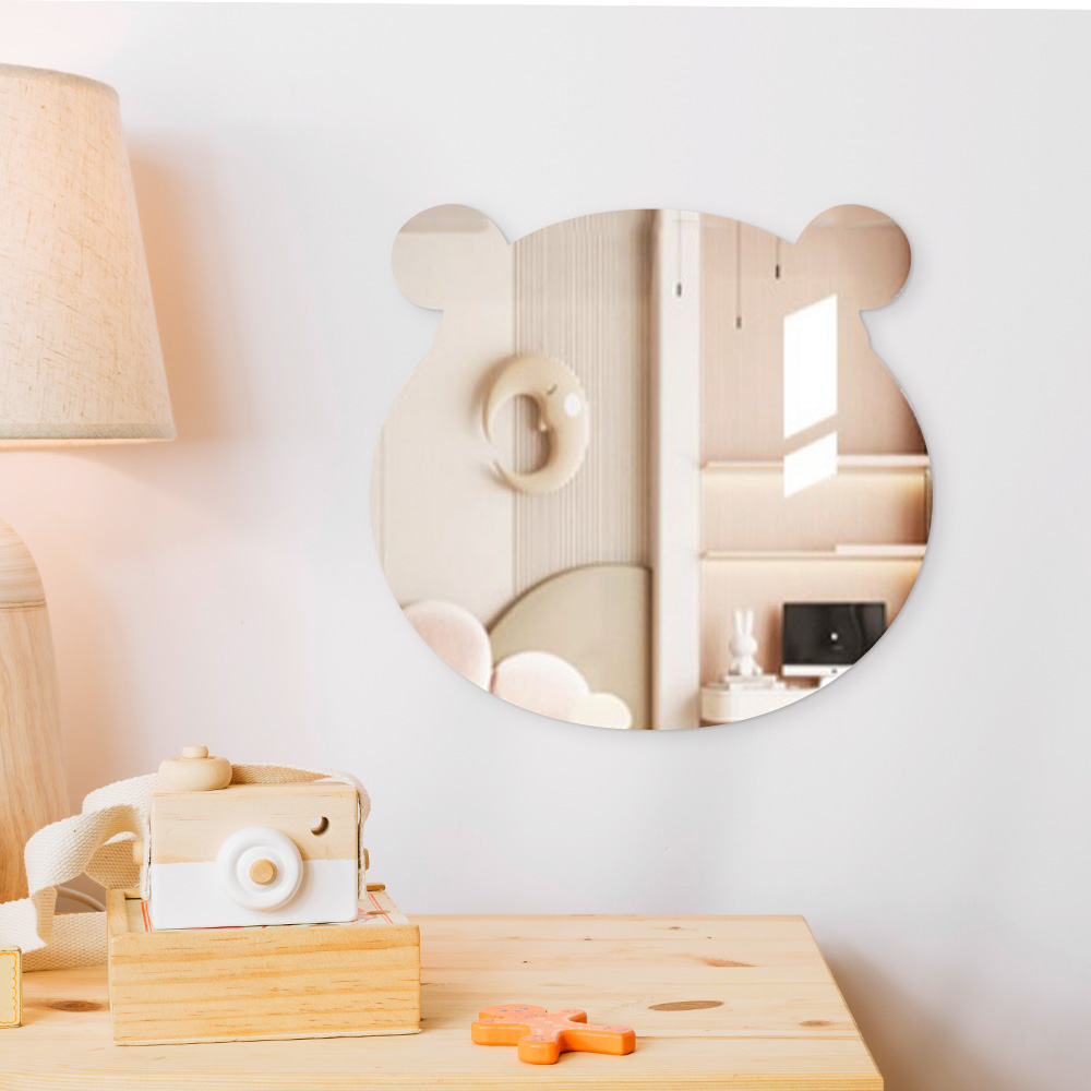 2mm 귀여운 아크릴거울 곰돌이 무타공 안깨지는 화장대 욕실 붙이는 거울