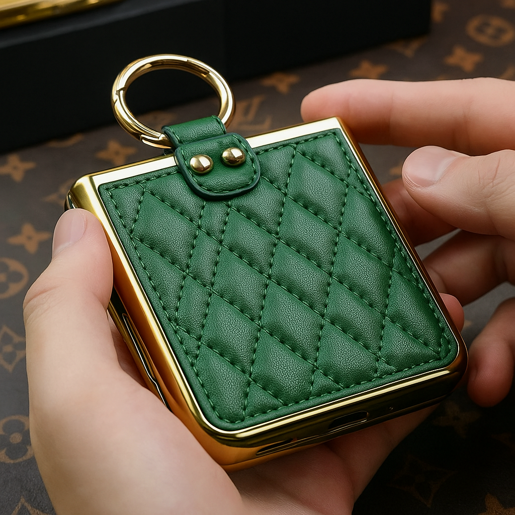 가죽 케이스 명품 범퍼 스트랩 지플립 그린, 갤럭시Z 플립5 - 상품 이미지