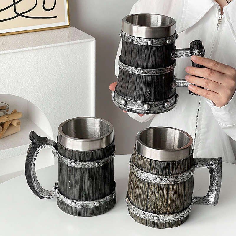 바이킹 맥주잔 생맥주 머그잔 통나무 북유럽 빈티지 A 바이킹잔 600ml - 상세 이미지 3
