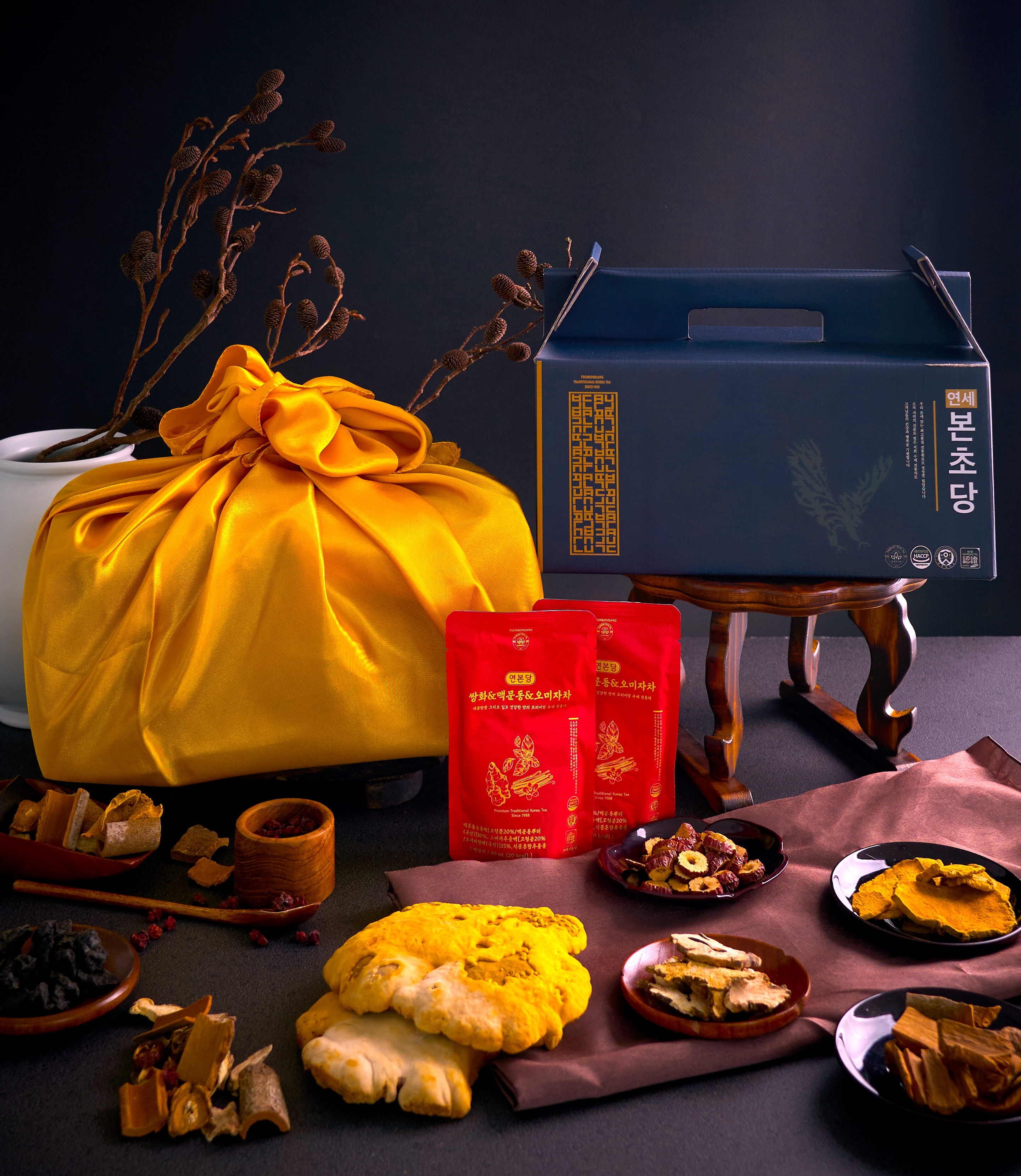 [연본당] 쌍화&맥문동&오미자차 (전통차장인의 목편한 전통차) 황금보자기 10개입, 1개