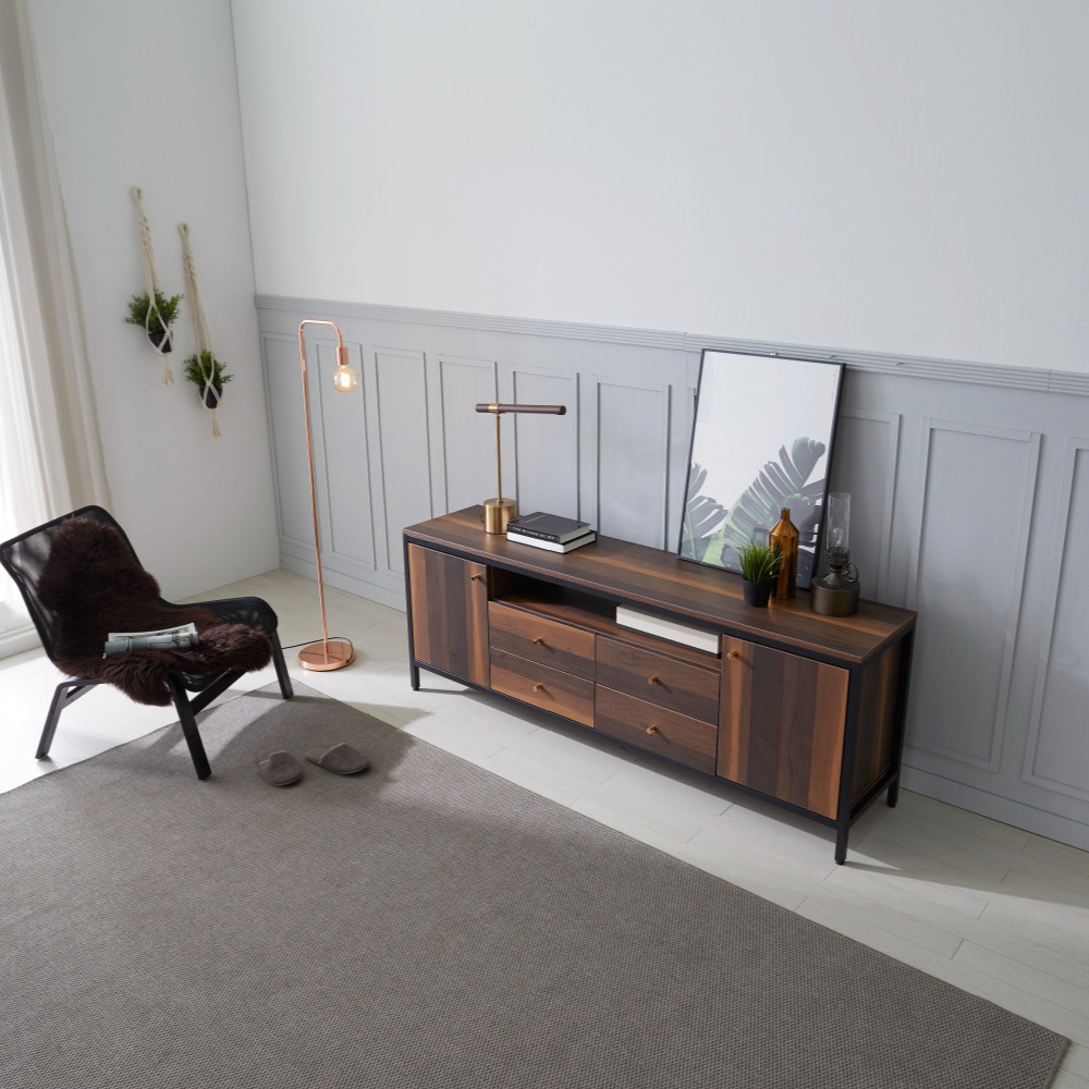 세 1800거실장 높은tv장테이블 멀바우 철제티비다이 오디오장식장