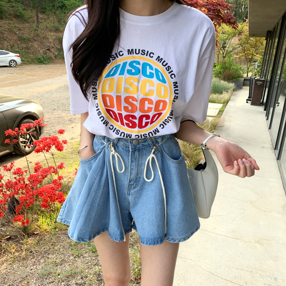 레이넌 스트링 와이드 데님 반바지 - 상세 이미지 4