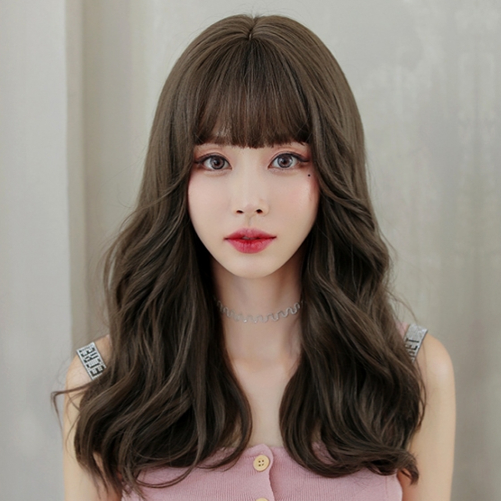 웨이브 긴머리 전체가발 앞머리 통가발 미용 인모 헤어피스 - 메인 이미지
