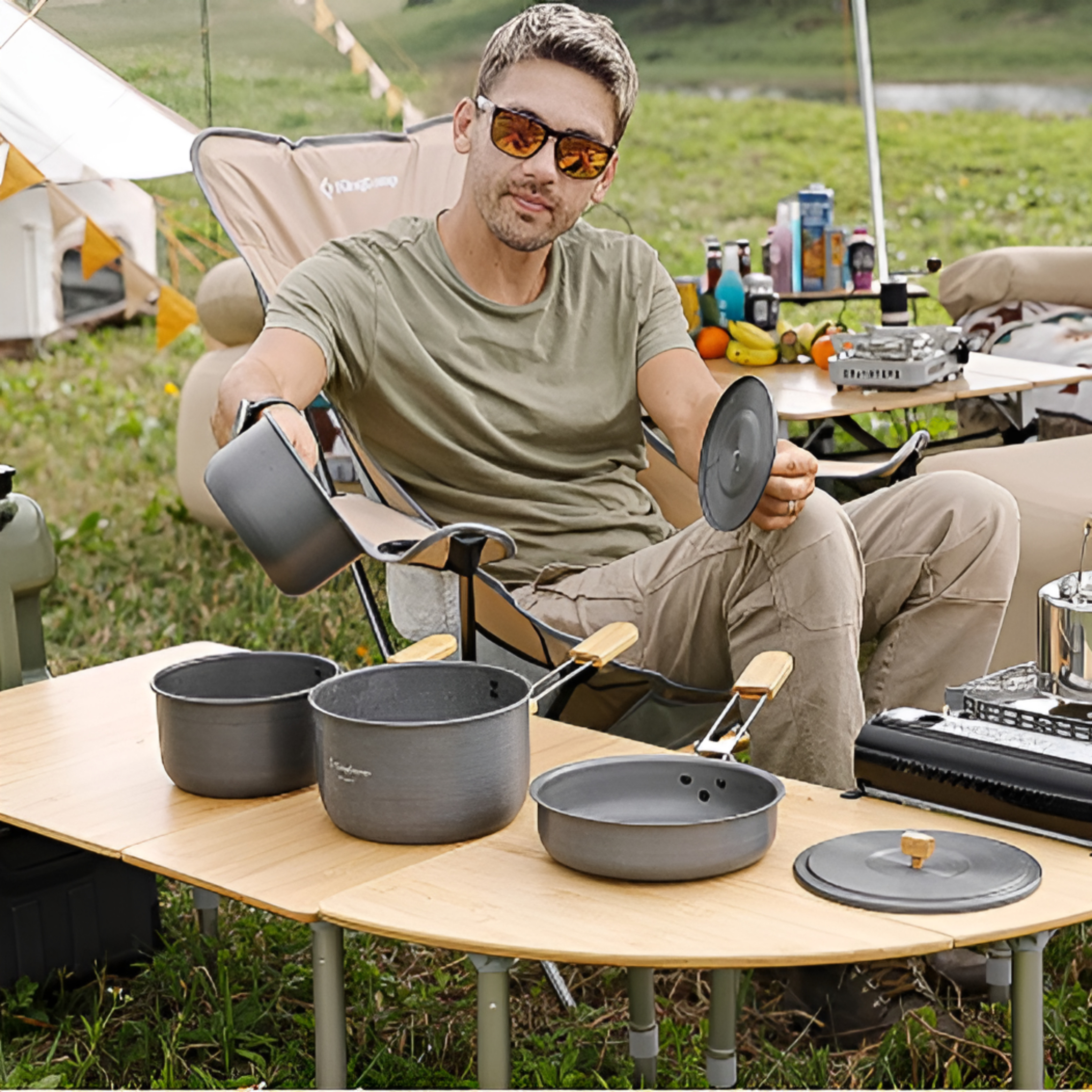 킹캠프 알루미늄 캠핑 코펠 4종세트 3~5인용 휴대용 야외 조리세트 KA2126