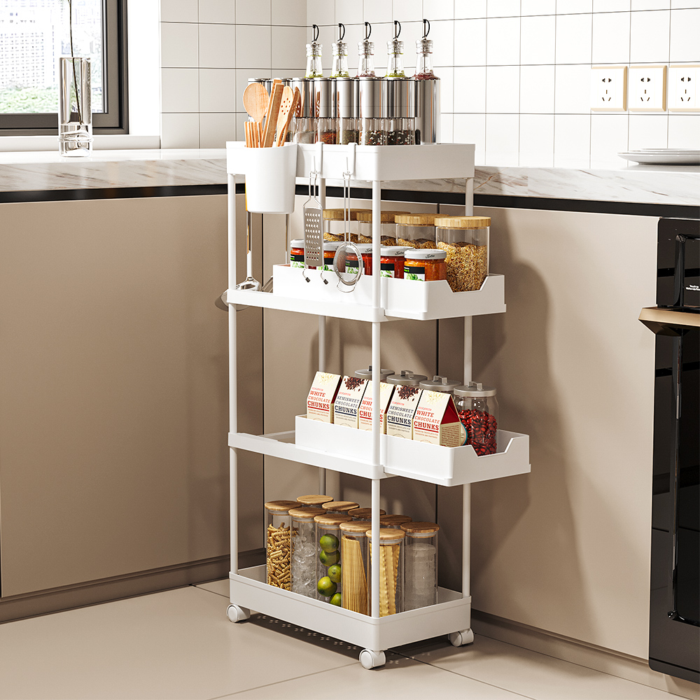 업그레이드 4단 서랍형 이동식트롤리 바퀴달린 선반 세탁실 수납장 틈새선반