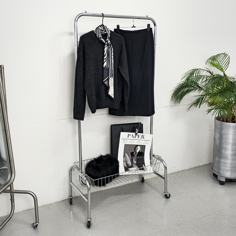 아르제룸 미드센츄리 철제 이동식행거 바스켓형 M 드레스룸 옷걸이 행거