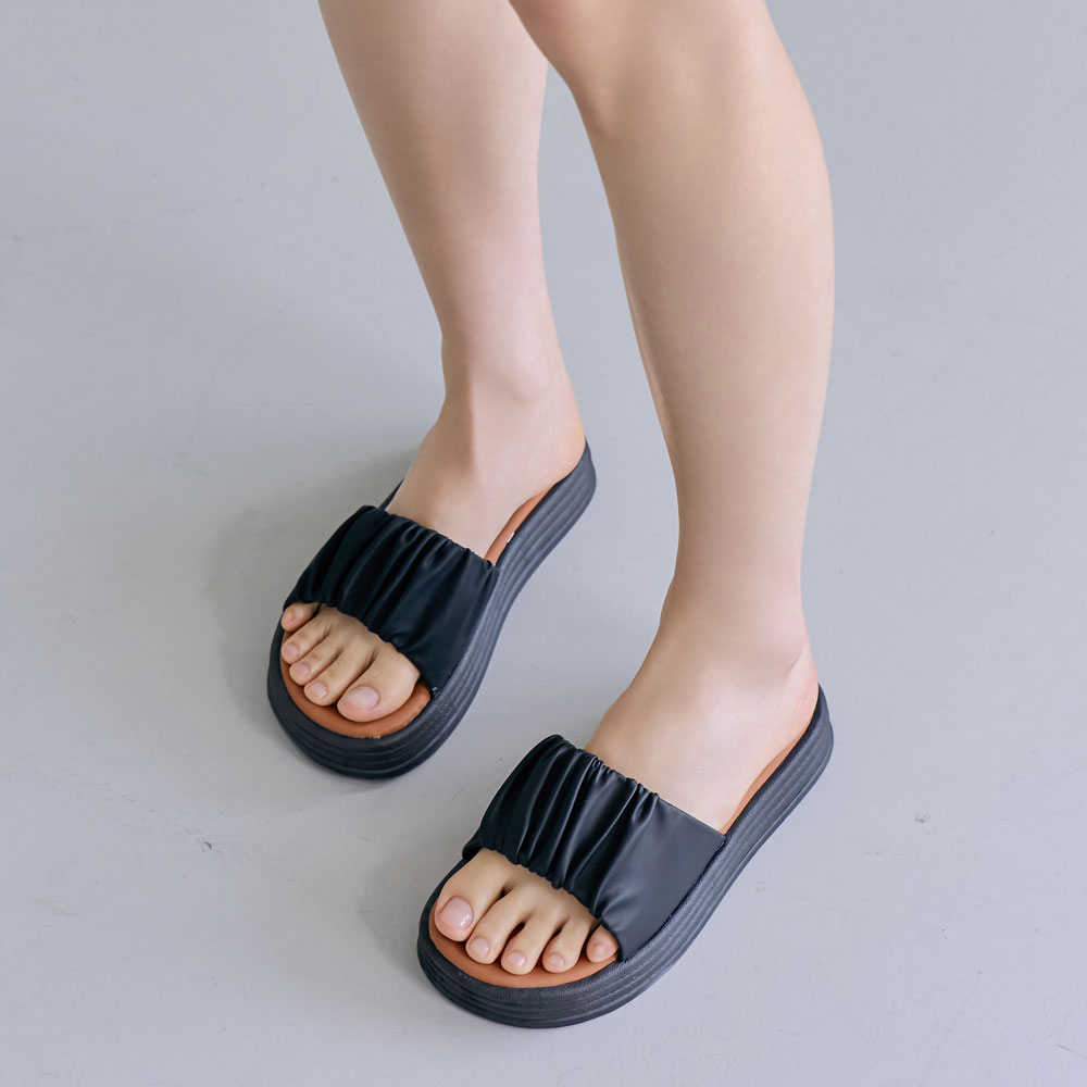에스유니 여성용 셔링 포인트 캐주얼 통굽 뮬 슬리퍼 여름 휴가 바캉스 3.5cm - 상세 이미지 5