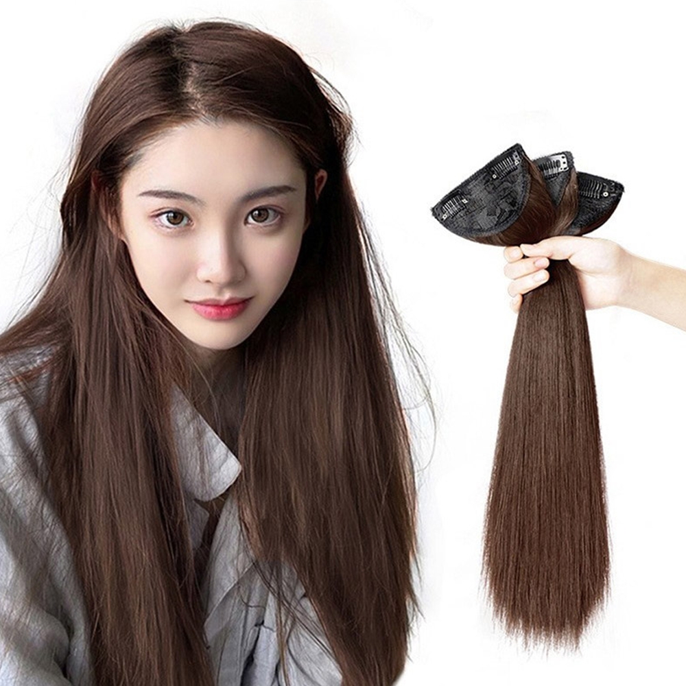간편고정 여자부분가발 붙임머리피스 옆머리 인모가발 3p세트 - 상품 이미지