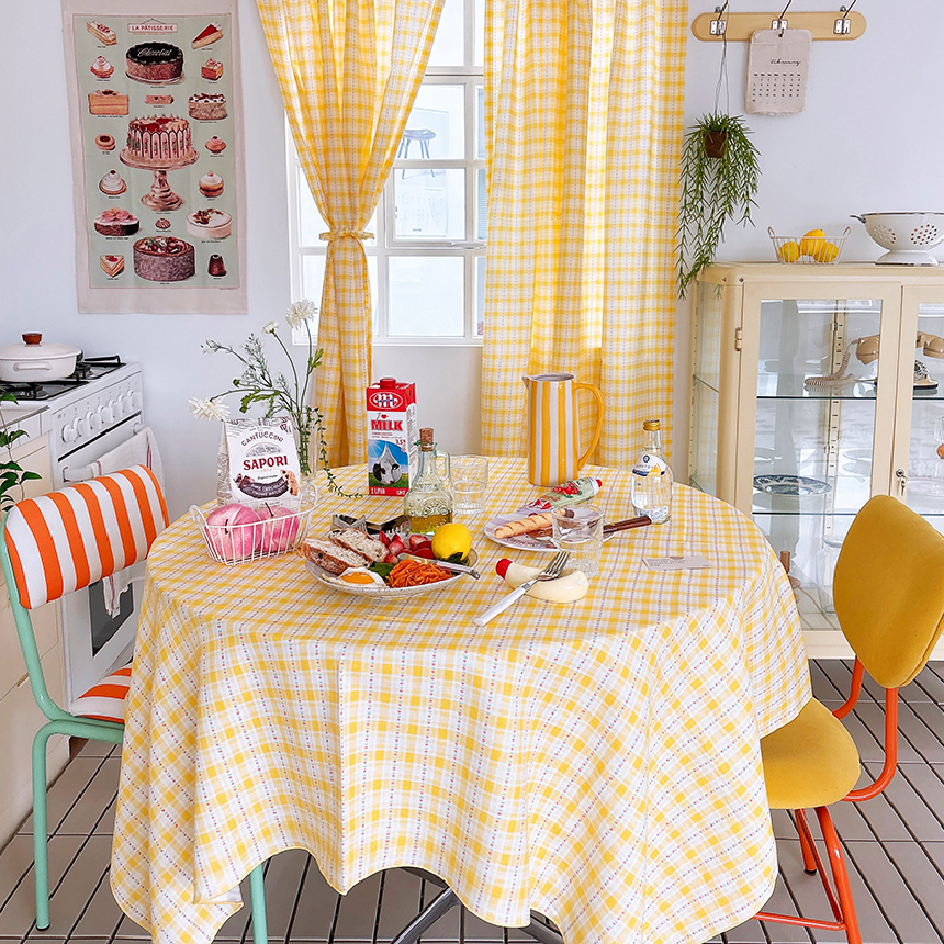미니유 플라워 방수 식탁보 테이블보 사각 집들이 홈 파티 카페 공방 옐로우 95X110