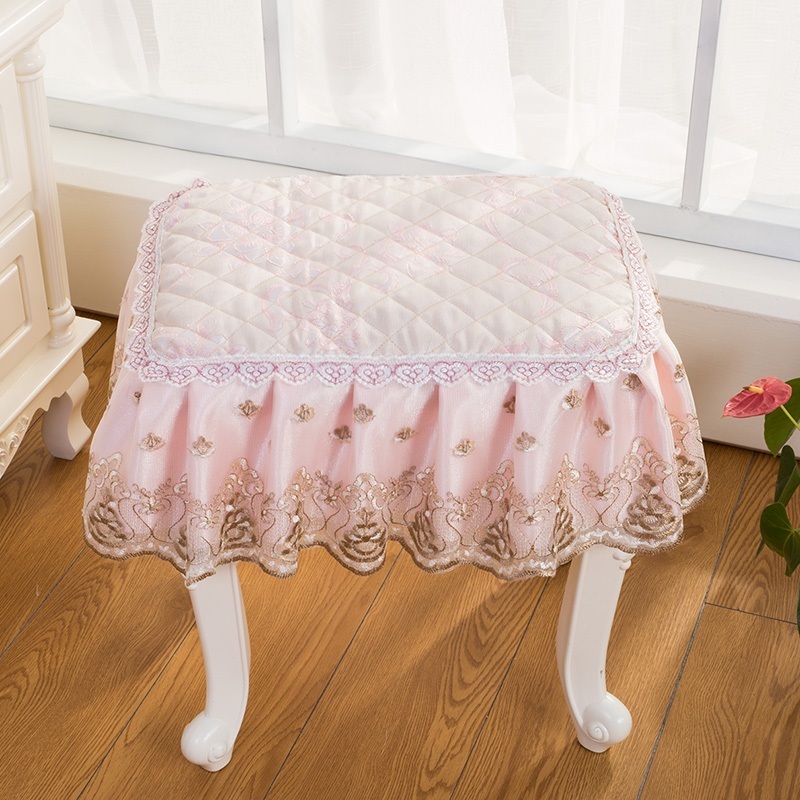 화장대의자 커버 레이스 쿠션 실크 패브릭 자수 포인트 제트 셔닐 블루 직사각형 35x75cm - 상세 이미지 5