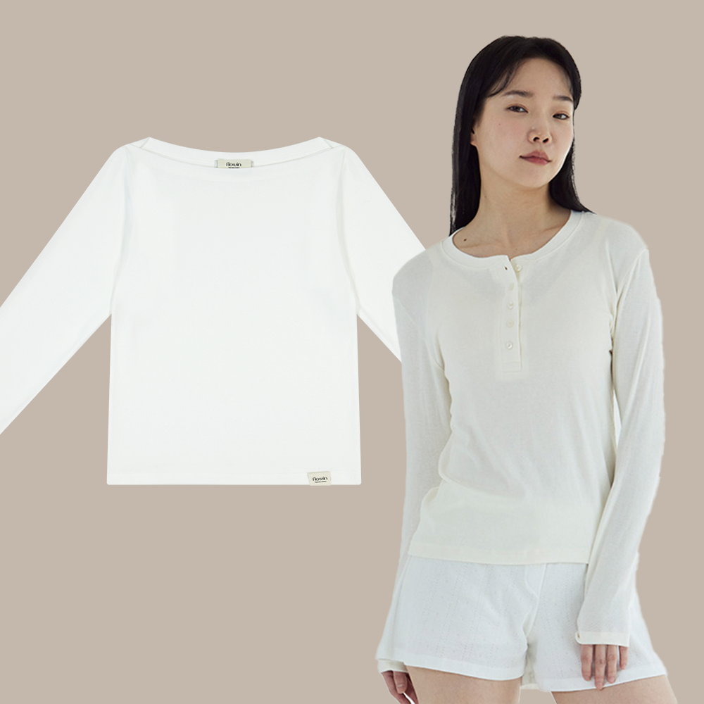 [베이직 잠옷] 슬림9 모달 보트넥 롱슬리브티 잠옷 긴팔티 - 상품 이미지