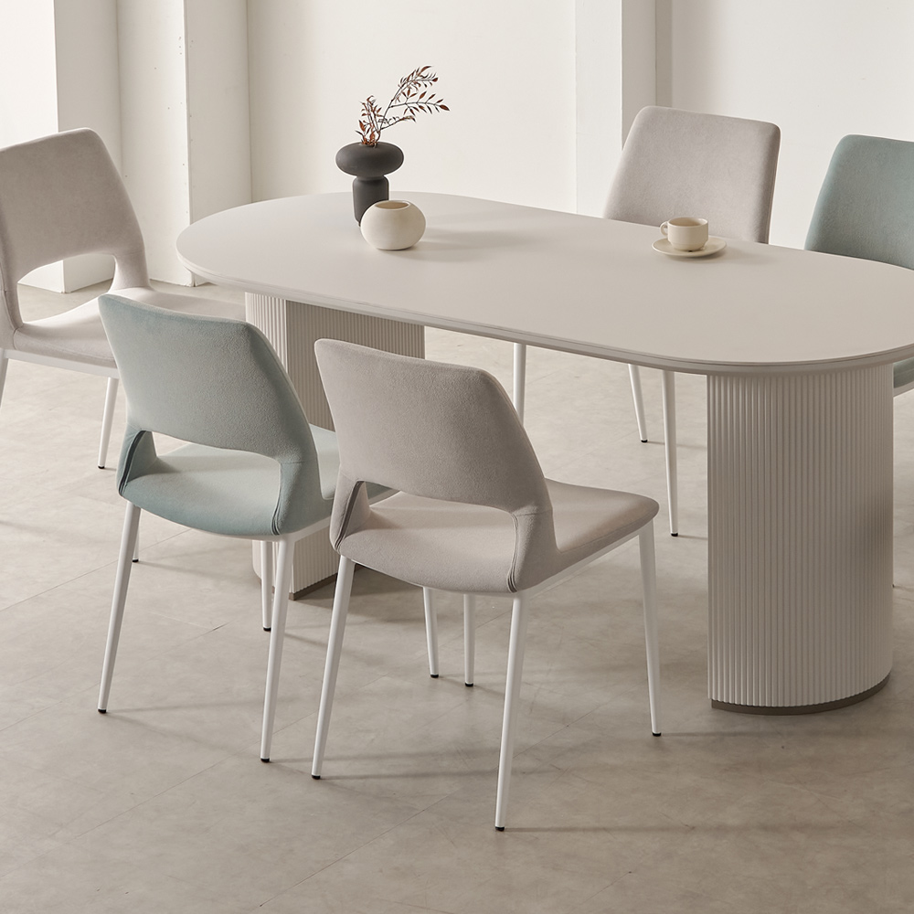 허리편한 식탁의자 화이트 테이블의자 패브릭 다이닝체어 오프화이트