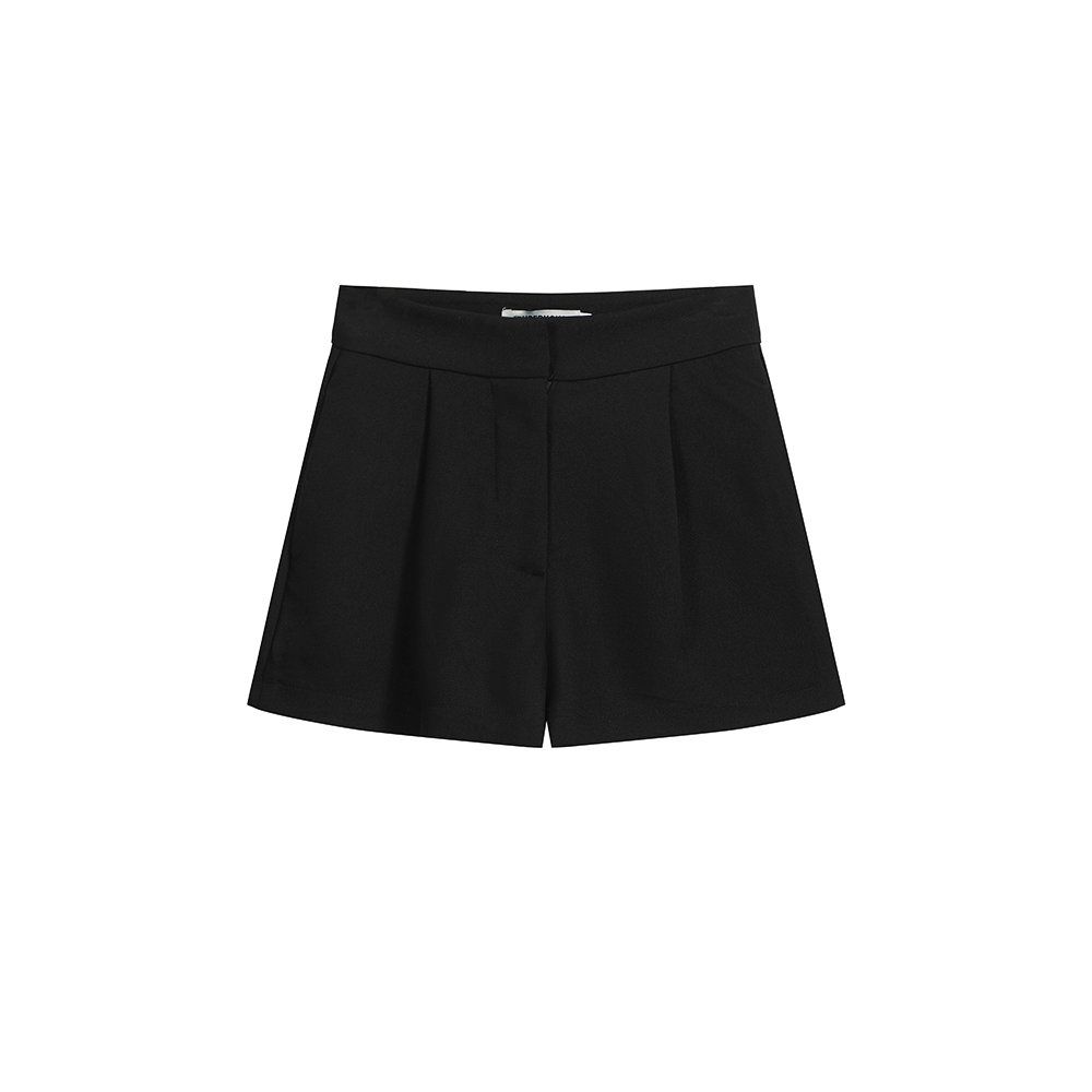 봄 여름 여성 핀턱 A라인 하이웨스트 베이직 심플 반바지 숏팬츠 블랙 - 상세 이미지 5
