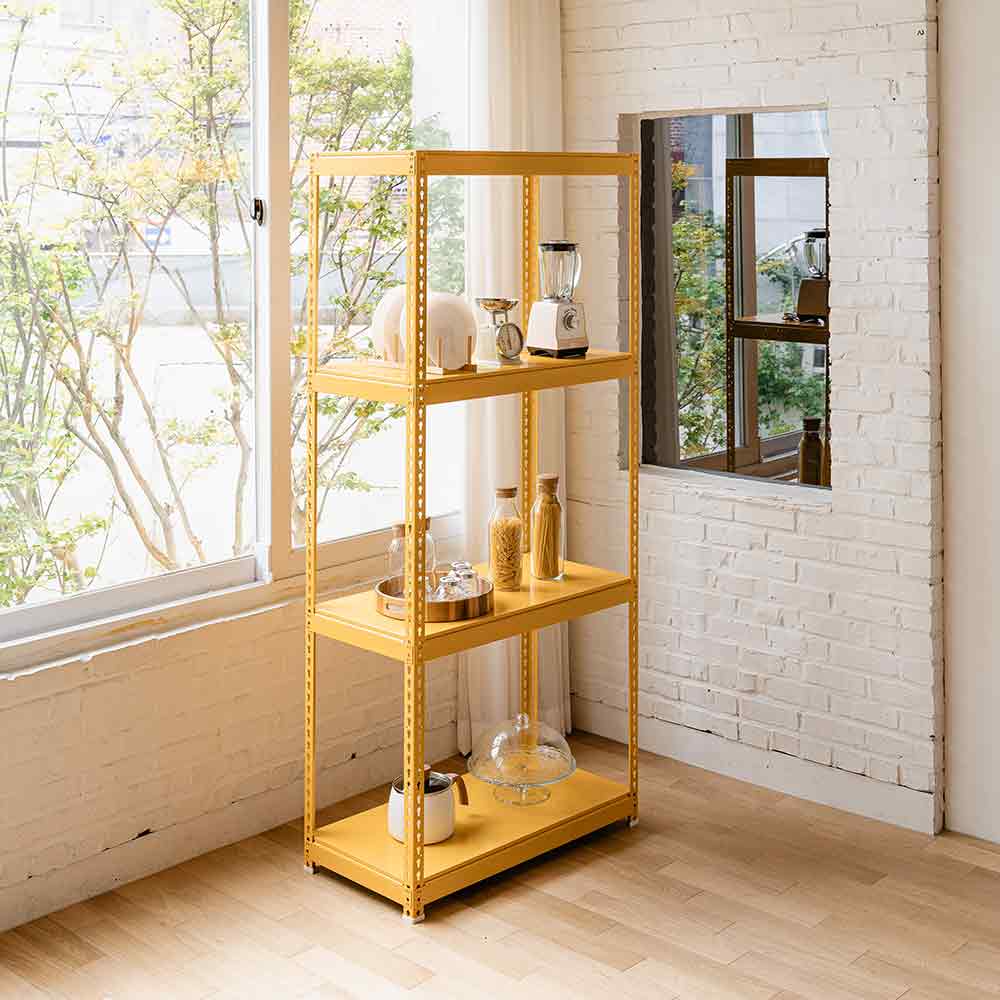 폴던스랙 올스틸 홈 카페 거실 수납 선반 인테리어 선반장 1000x300x1800mm, 5단, 옐로우 - 상세 이미지 5