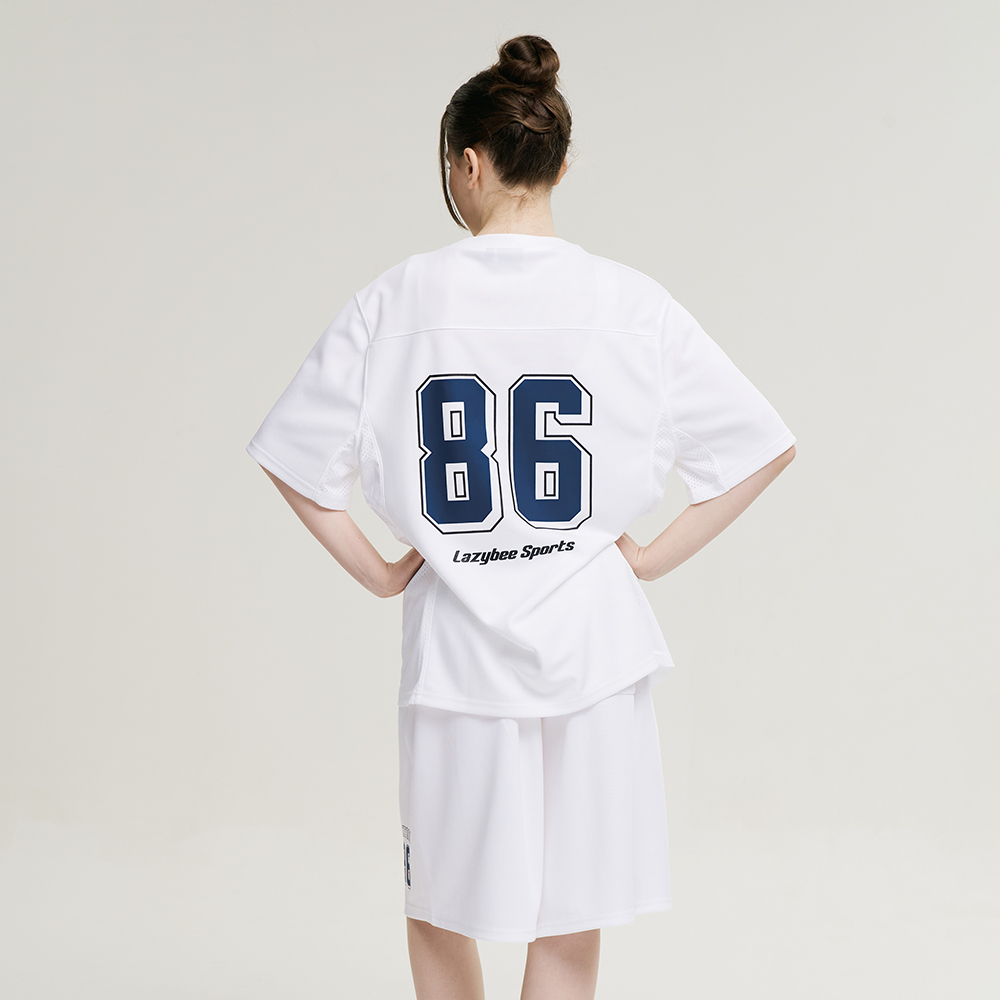 여성 남자 럭비져지 오버핏 반팔 세트 버뮤다팬츠 헬스복 운동복 트레이닝복 화이트 - 상세 이미지 5