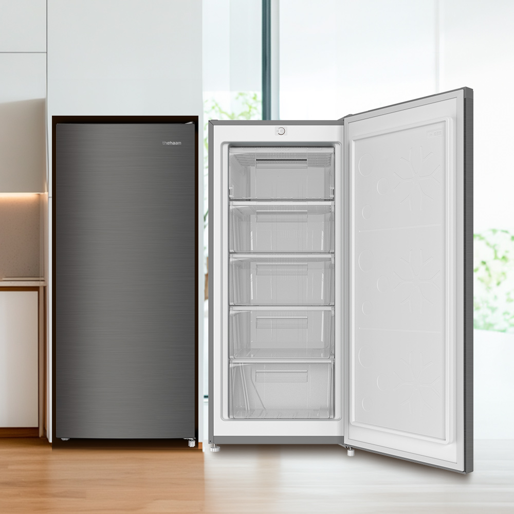 더함 소형 미니 냉동고 스탠드 서랍형 냉동고 메탈실버 146L