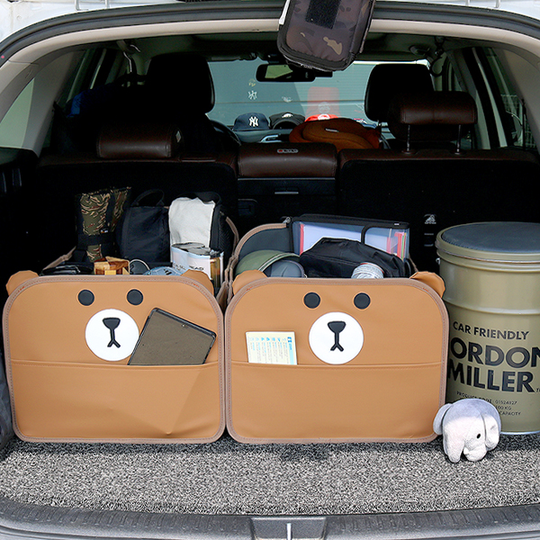 곰돌이 차량용 가죽 트렁크 정리함 고급 나파가죽 수납함 접이식 폴딩 수납