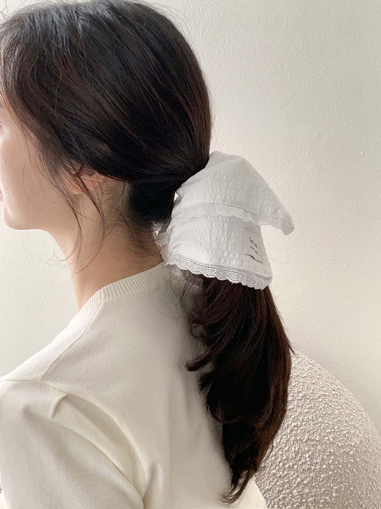 [자체제작] 아일렛 반다나 스크런치 - 스퀘어 사각 레이스 헤어스크런치 빅사이즈 곱창밴드 이미지 7
