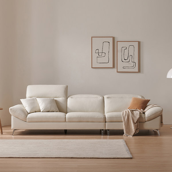 삼익가구 애버딘 헤드틸팅 천연면피 소가죽 소파 스툴미포함, 아이보리, 4인용