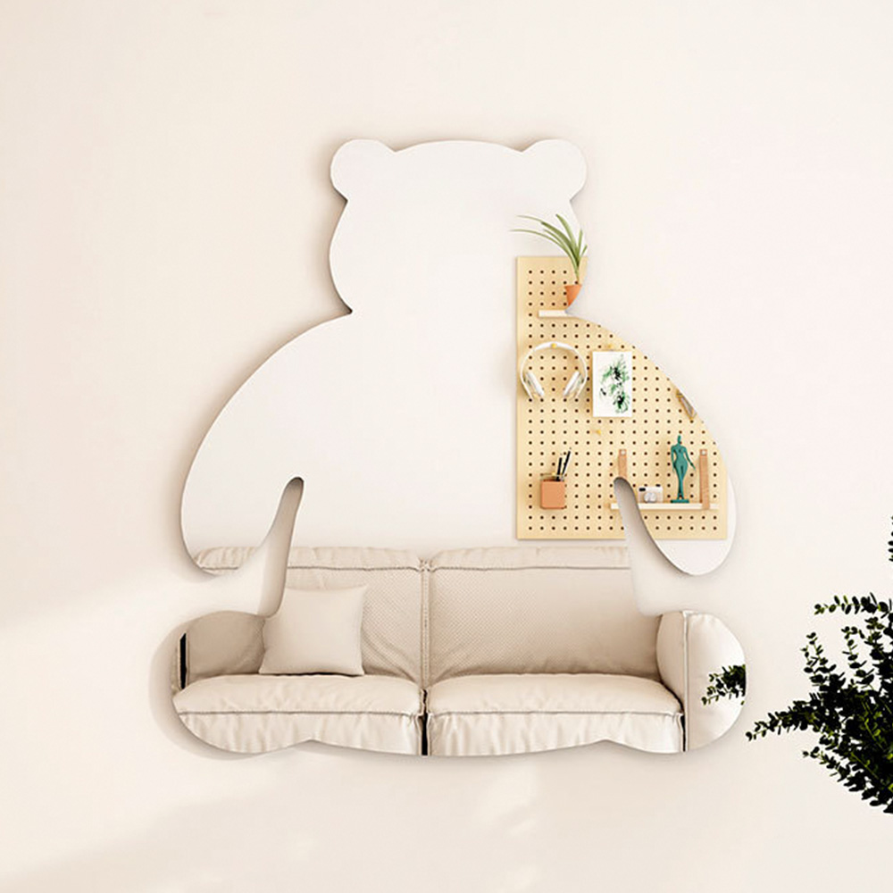 2mm 귀여운 아크릴거울 곰돌이 무타공 안깨지는 화장대 욕실 붙이는 거울