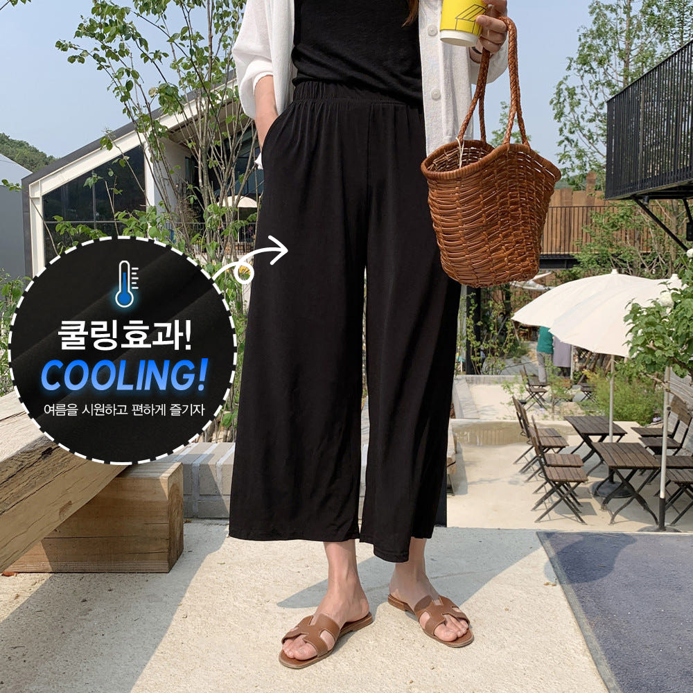 찰랑 쿨링 몸빼바지 고무줄 밴딩 와이드팬츠 여성 여름바지 통바지 쿨 키작녀팬츠