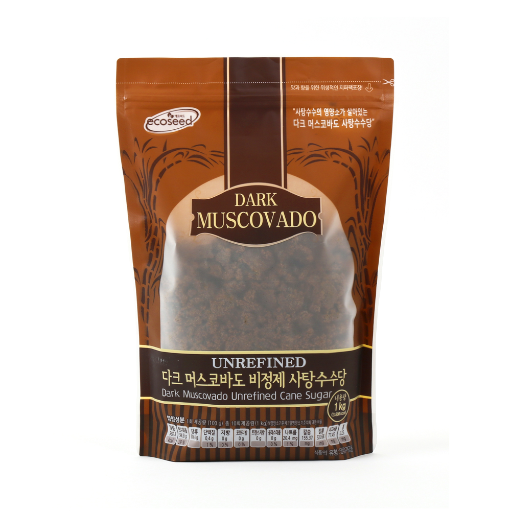썬앤지 다크 머스코바도 비정제 사탕수수당 1kg 에코씨드 모리셔스 슈가 원당 설탕 대체 당밀 - 상품 이미지