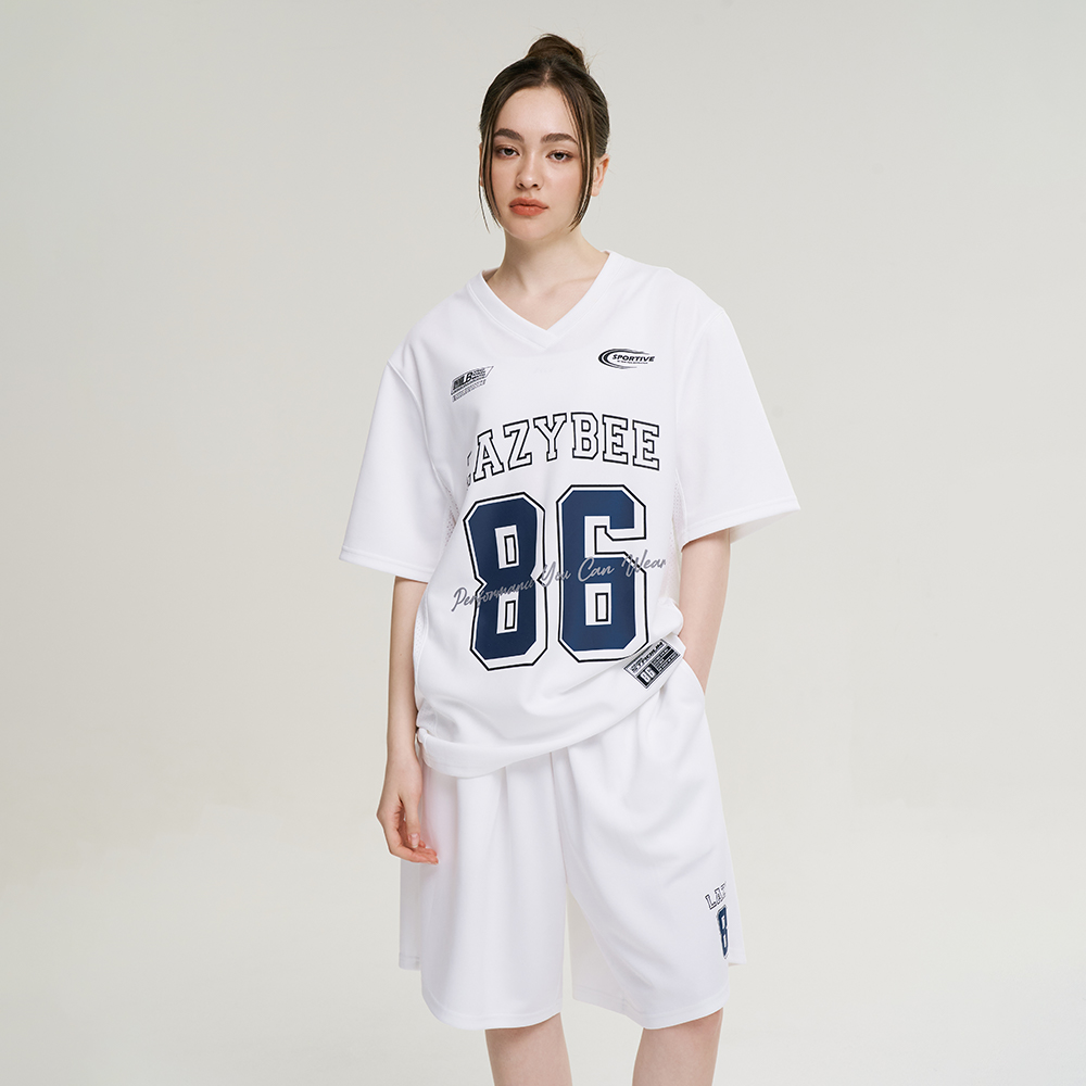 여성 남자 럭비져지 오버핏 반팔 세트 버뮤다팬츠 헬스복 운동복 트레이닝복 화이트 - 상품 이미지