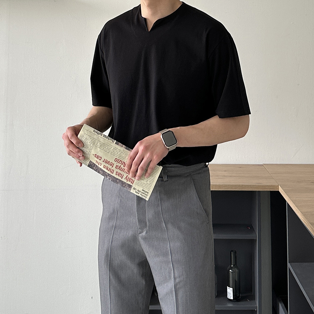 남자 반팔티 오버핏 분또 흰색 브이넥 티셔츠 - 상세 이미지 2