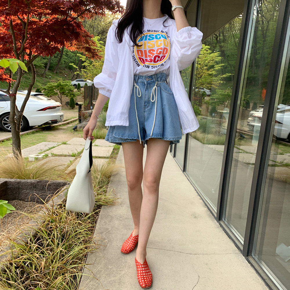 레이넌 스트링 와이드 데님 반바지 - 상세 이미지 5