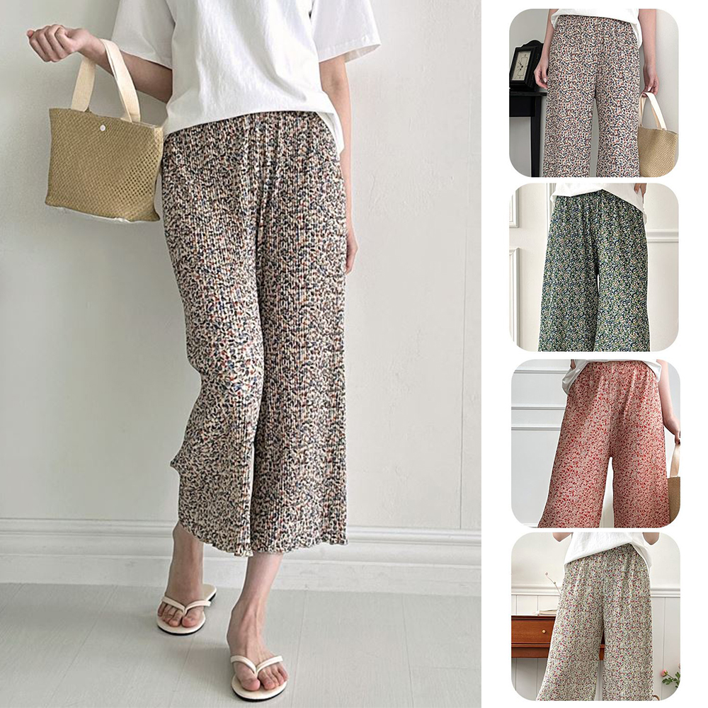 여성 아이스 팬츠 실내 여자 꽃무늬 쿨링 몸빼 바지 - 상품 이미지