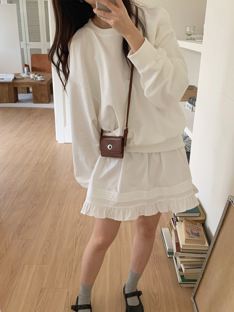 러블리 프릴 핀턱 밴딩 스커트 면 플레어스커트 A라인 치마 봄 여름 미니스커트 화이트 블랙 이미지 6