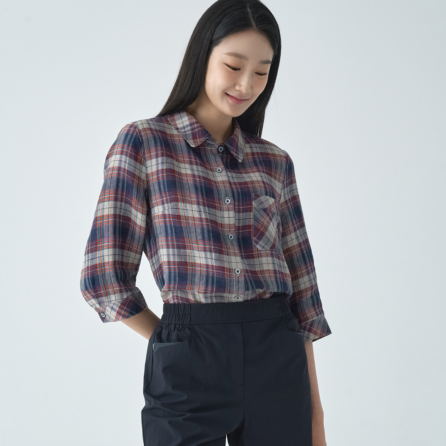 여성 린넨 체크 블라우스 LCWSO538_NA : 지센 공식 스토어