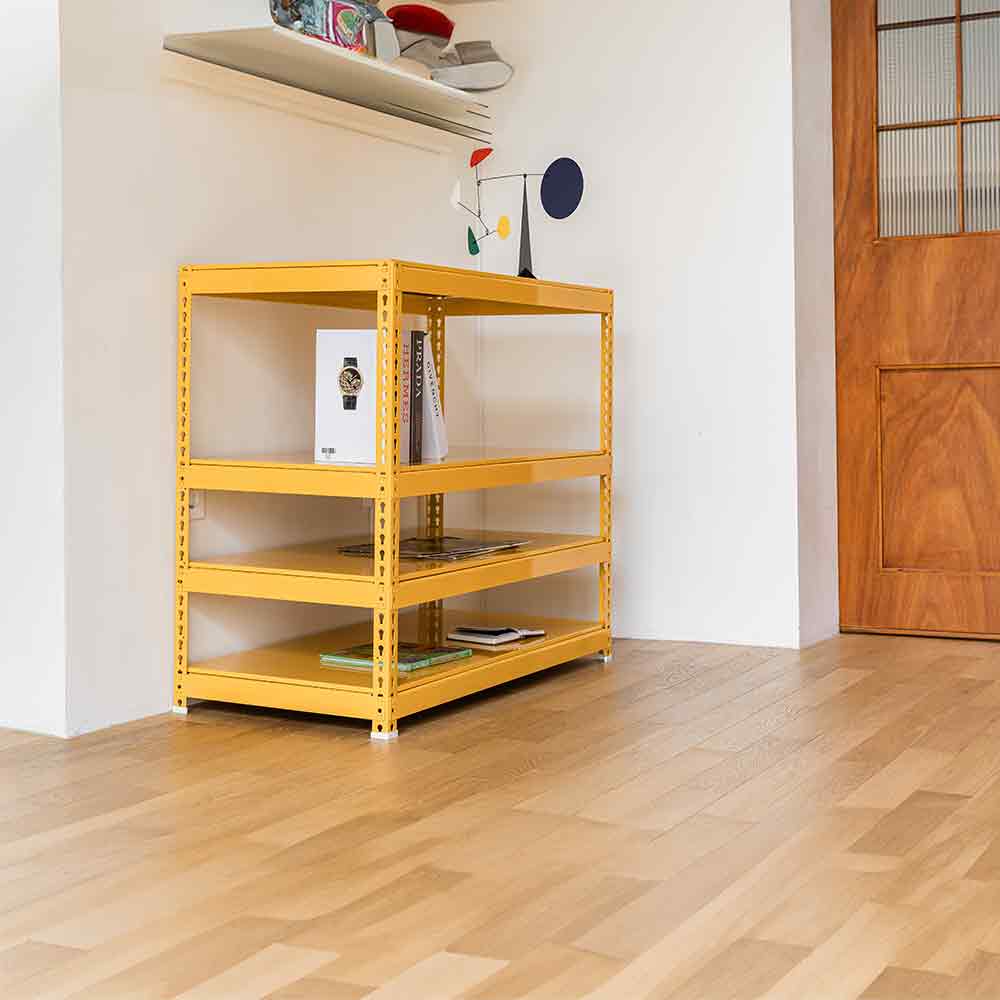 폴던스랙 올스틸 홈 카페 거실 수납 선반 인테리어 선반장 1000x300x1800mm, 5단, 옐로우 - 상세 이미지 4