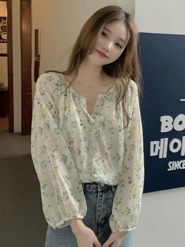 프렌치 꽃무늬 쉬폰 블라우스 - 상세 이미지 2