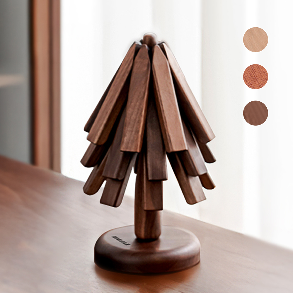 칼딘 원목 우드 단열 스탠딩트리냄비 받침 3P 세트 집들이선물 답례품 19cm, 월넛 제품 이미지