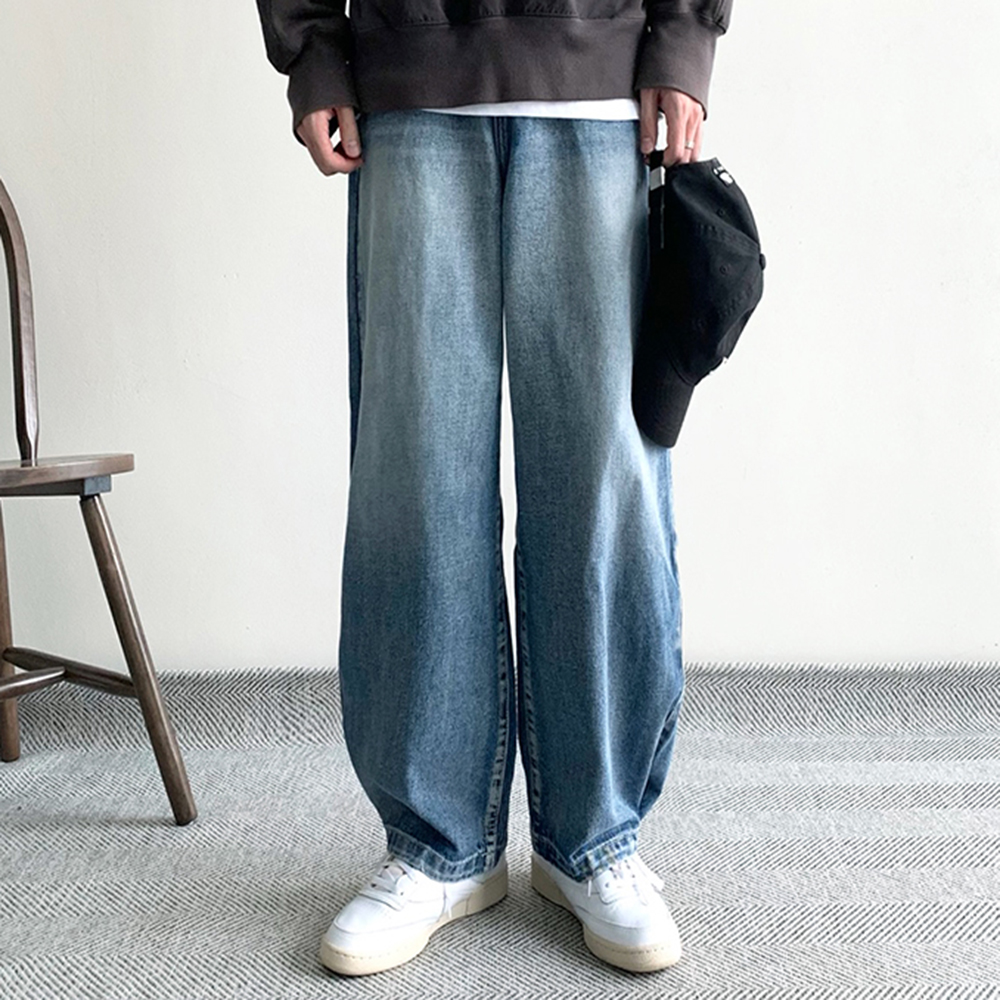 벌룬데님 남자와이드청바지 남자흑청바지 연청바지 - 상품 이미지