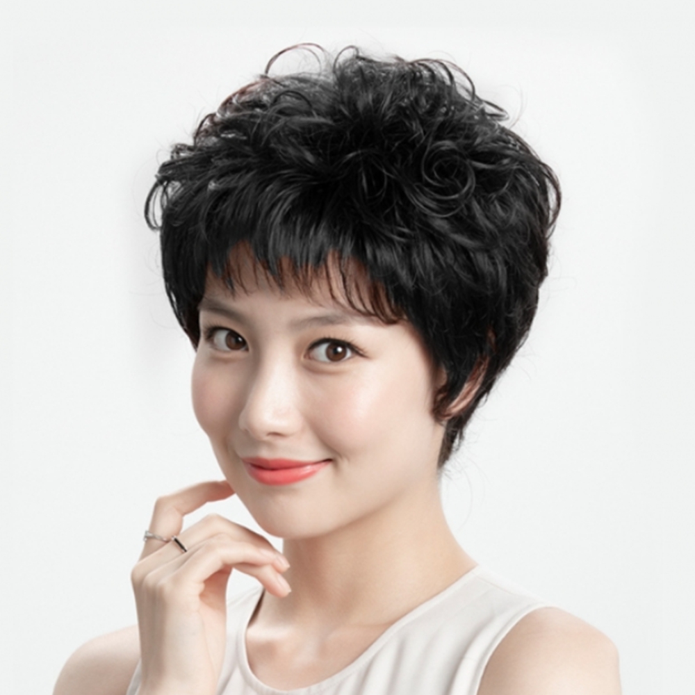 자연스러운 파마 통가발 중년여성가발 항암 단발 엄마 붙임머리 - 메인 이미지