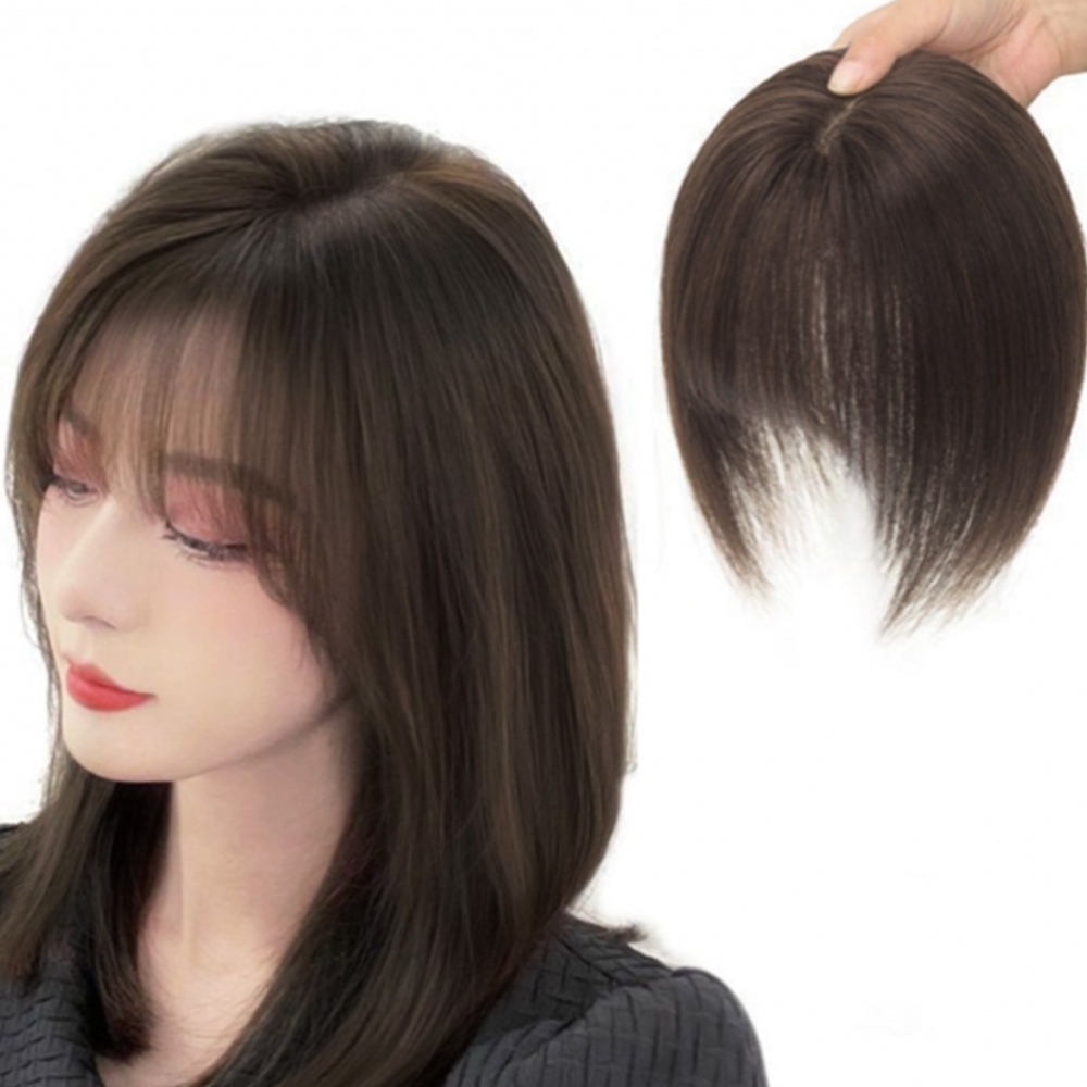 내추럴 앞머리 부분가발 반가발 헤어피스 인모 붙임머리 - 상품 이미지