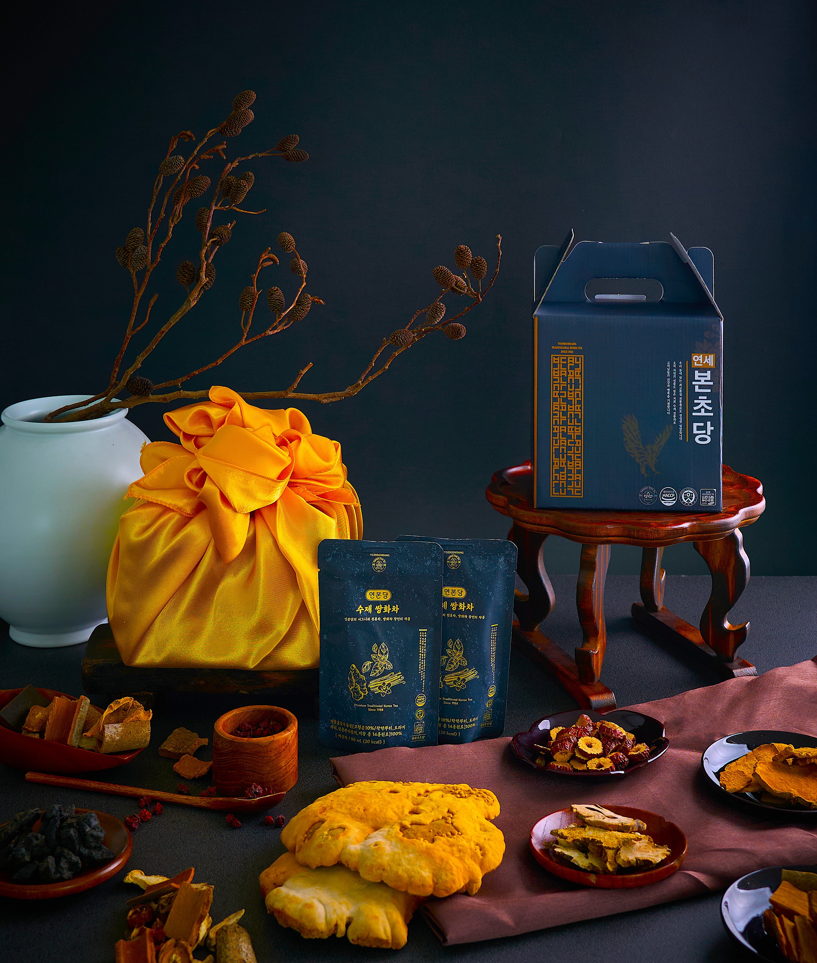 [연본당] 수제 쌍화차 (전통차장인 14종 전통원료) 황금보자기 선물포장 10개입, 1개