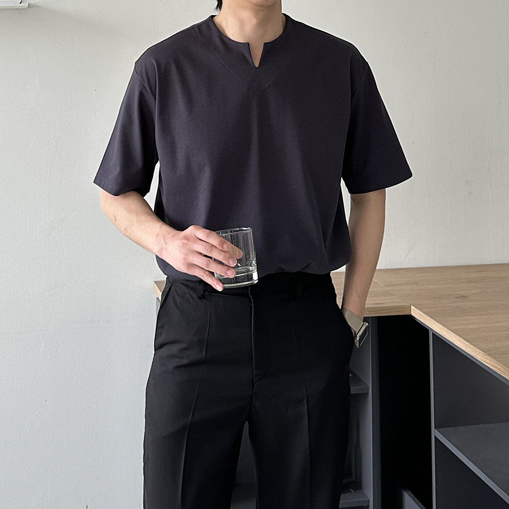 남자 반팔티 오버핏 분또 흰색 브이넥 티셔츠 - 상세 이미지 3