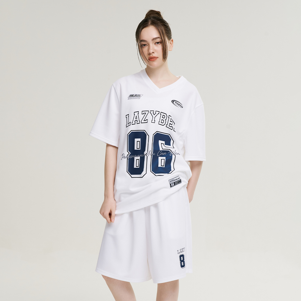 여성 남자 럭비져지 오버핏 반팔 세트 버뮤다팬츠 헬스복 운동복 트레이닝복 화이트 - 상세 이미지 4