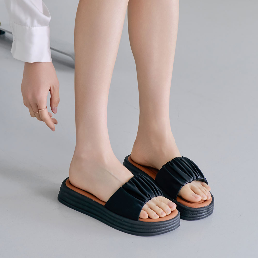 에스유니 여성용 셔링 포인트 캐주얼 통굽 뮬 슬리퍼 여름 휴가 바캉스 3.5cm - 상세 이미지 3