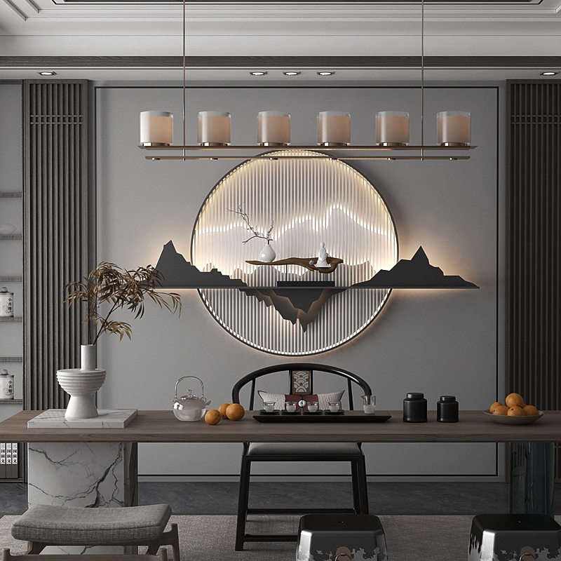 중식 스타일 원형 벽걸이 장식 차실 거실 현관 벽면 인테리어 소품 130x80cm - 상품 이미지