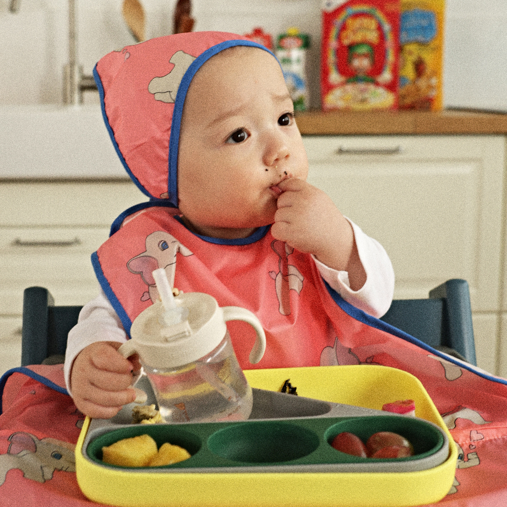 오우아스튜디오 이유식턱받이 2way 자기주도 식탁일체형 지퍼형 방수 멀티 나시 더비핑크