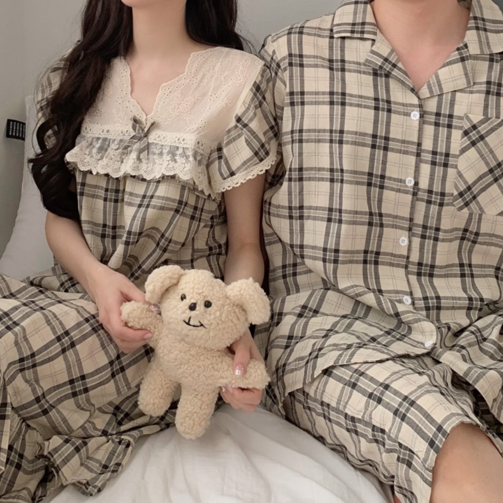 여름커플잠옷 여름원피스잠옷 민소매 여성 홈웨어 세트 파자마 - 상품 이미지