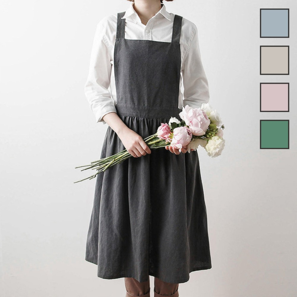 에이프런 입는 원피스 주름 롱 면 앞치마 장금이 주방 가정용 어린이집